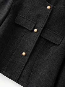 GlowEve Elegant Round Neck Contrast Cuff Button Decor Short Women Wool Coat - Dark Grey - View 8