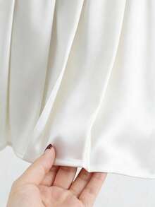 SHEIN Franclia Gonna vita alta da donna con fibbia decorativa, orlo plissettato, stile casual versatile, design alla moda - Bianco - Visualizzare 6