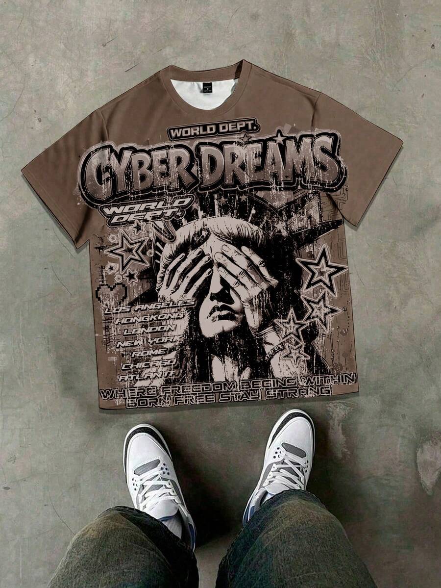 Manfinity EMRG Letter & Graphic Print Round Neck Casual Short Sleeve T-Shirt - Multicolor - View 1