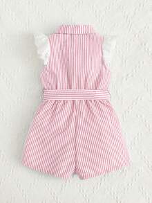 Baby Girl Cute & Elegant Summer Vacation Striped Sleeveless Romper - Pink - View 2