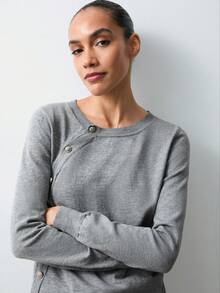 Maija 女士休闲圆领长袖毛衣，秋冬季 - 灰色 - 查看 2