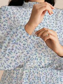 Nubod Robe décontractée à taille cintrée avec volants et imprimé floral vintage de style français élégant, convient pour le travail, automne/hiver