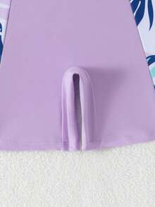 8-12岁女孩连体背心泳衣，带短裤，薰衣草热带叶子印花泳装，无袖运动泳衣，无袖弹力泳衣，适合海滩度假 - 彩色 - 查看 4