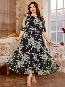 Reflora Đầm hè xếp ly hình học thanh lịch cỡ lớn bằng vải chiffon - Nhiều màu - Xem 4