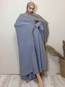 DAZY Women's Elegant Textured Shirred Robe, 2 Pieces Set, Spring/Summer - Blue - View 5