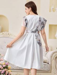 SHEIN Elegante vestaglia lunga vintage per ragazze adolescenti, adatta per le vacanze primaverili/estive, ispirata allo stile arabo mediorientale, con colletto alla coreana - Bianco - Visualizzare 6