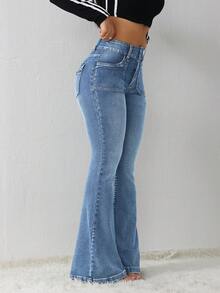 SHEIN Tall Quần jeans nữ dáng ôm, co giãn, ống loe. - Rửa nhẹ - Xem 4