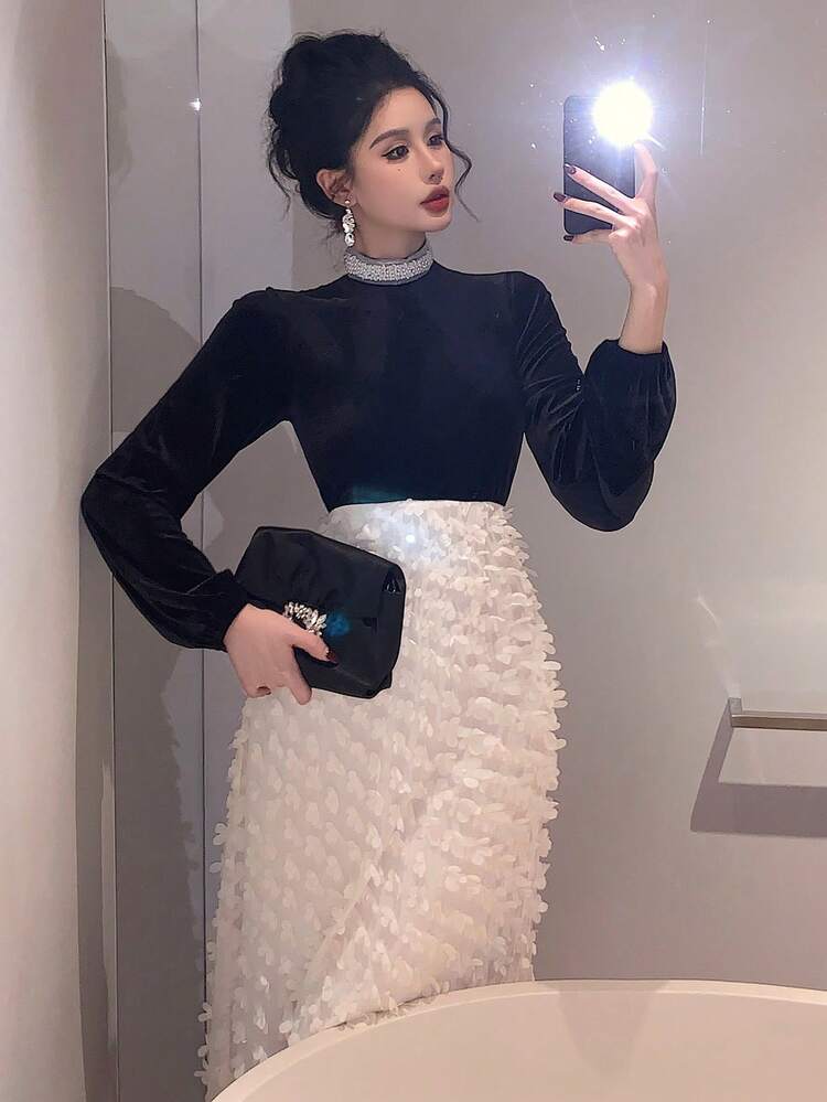 Spring & Summer Elegant Midi Dress With Beaded Design, Waist Cinching, Suitable For Casual, Vacation, Wedding, Party, Commute Sundress