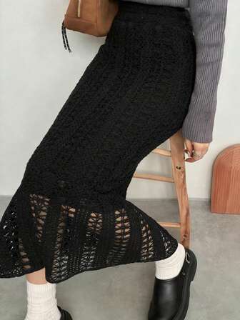 FRIFUL חצאית אלגנטית בצבע אחיד עם טקסטורה לנשים, מתאימה לנסיעות יומיות