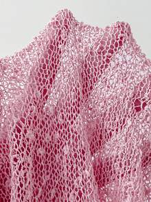 SHEIN EZwear 大码女式绿色荷叶边半透明休闲钩针披肩，适合夏季外出和约会 - 淺粉色 - 查看 8