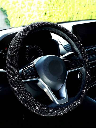 Rhinestone Decor Car Steering Wheel Cover,Car For Women Men Bling Bling Crystal Diamond Sparkling Car