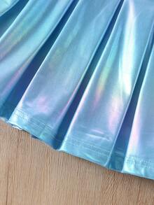 Elladie kids 少女蕾丝褶皱休闲迷你裙 - 藍色 - 查看 3