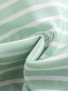 SHEIN Baby Girls' Spring Casual Resort Round Neck Bamboo Striped Cotton Blouse + Loose Fit Pants Shirt Set, Suitable For Vacation And Daily Casual Wear - Green - View 4
