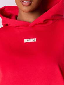 MUSERA Plus Overszied Patch Logo Hoodie Top   Casual Everyday Basics Cosy Spring Valentines Day - Red - View 6