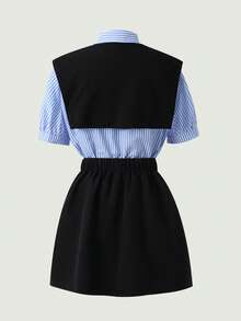 Franclia Striped Print Shirt & Split Hem Skirt & Shawl - Multicolor - View 2