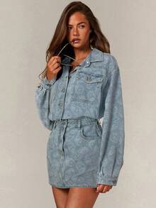 Athîral Women's Casual Everyday Commute Fashion Street Chic Flap Pocket Denim Jumper Dress, Spring/Autumn - Blue - View 1