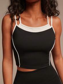 Athîral Áo hai dây thể thao nữ màu đen trắng phối hợp, thiết kế giả xếp lớp, áo tank top đen, thích hợp mặc ở nhà, chơi thể thao và hoạt động ngoài trời, áo tập yoga, quần áo tập gym nữ, đồ tập thể dục nữ, quần áo tập gym, áo tập gym nữ, quần áo tập gym nữ, áo đen thường ngày - Nhiều màu - Xem 5