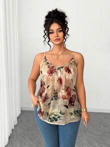 Elenzga 大码女式优雅花卉提花吊带背心，度假风无袖上衣，腰部褶皱设计，绿色，适合毕业典礼、节日、情人节、音乐节、母亲节、万圣节、感恩节、复活节、国庆节、舞会、约会、派对、婚礼、户外活动等场合。 - 杏色 - 查看 4