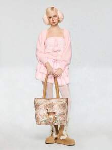 ROMWE Fairycore Bolso de hombro portátil de gran capacidad con gráfico de figura para mujeres - Marrón - Ver 7