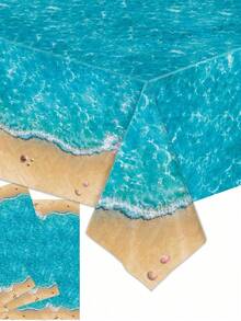 1 chiếc khăn trải bàn hình chữ nhật bằng nhựa dùng một lần họa tiết sóng biển, trang trí bàn tiệc mùa hè. - Nhiều màu - Xem 4