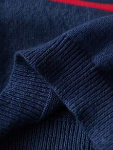 SHEIN Autumn/Winter New American Flag Print Knit Sweater Long Sleeve, Loose Fit Knitted Pullover Top For Teen Girls Usa Sweatshirt Youth Sweaters Flag Sweater Fourth Of July Sweatshirt - Navy Blue - View 6