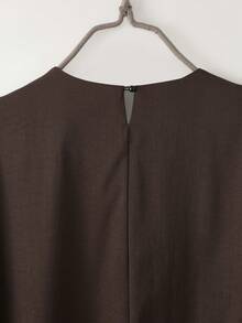 SHEIN Unity Women's Round Neck Long Split Embroidered Vintage Elegant 2 Pieces Set Dark Brown Dress,Dark Orange,Autumn,Modest,Family Chocolate Coffee Brown Set - Brown - View 7