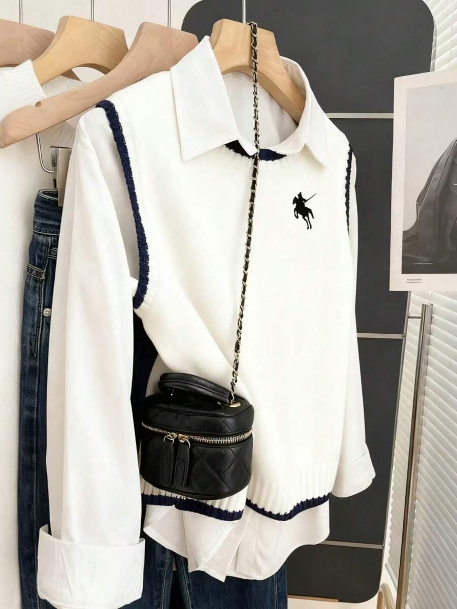 Resyla Oversized Sleeveless Knit Sweater Vest - White - View 1