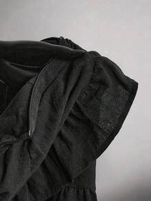 SHEIN ICON Váy xếp ly bất đối xứng màu trơn dành cho nữ cỡ lớn - màu đen - Xem 12