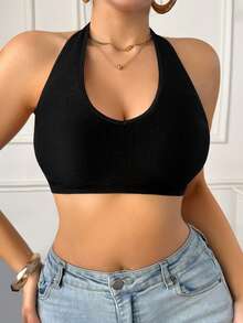 1pc Seamless Wireless Bra For Women, Supportive Lift, Comfortable Halter Neck, Full Coverage, Can Be Worn Outerwear, Shiny Camisole