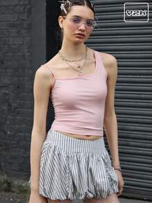 COUREZ Asymmetric Cami Top /Summer Tops Going Out Tops Casual /Y2K Vintage - Pink - View 1