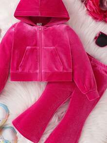 Tween Girls Casual Hooded Sweatshirt Sweatshirt Set - Hot Pink - View 8