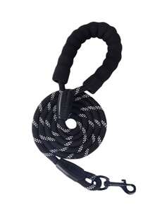 1pc Nylon Round Rope Pet Leash, Explosion-Proof Dog Leash, Reflective At Night, Foam Handle To Prevent Hand Injury. - Black - View 5