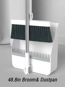 1set Household Broom And Dustpan, Long Handle Floor Cleaning Broom Dustpan, Rotatable Broom And Dustpan With Teeth, For Dust And Debris Removal, For Home, Kitchen, Room, Office, Cleaning Supplies, Cleaning Tools - Multicolor - View 1