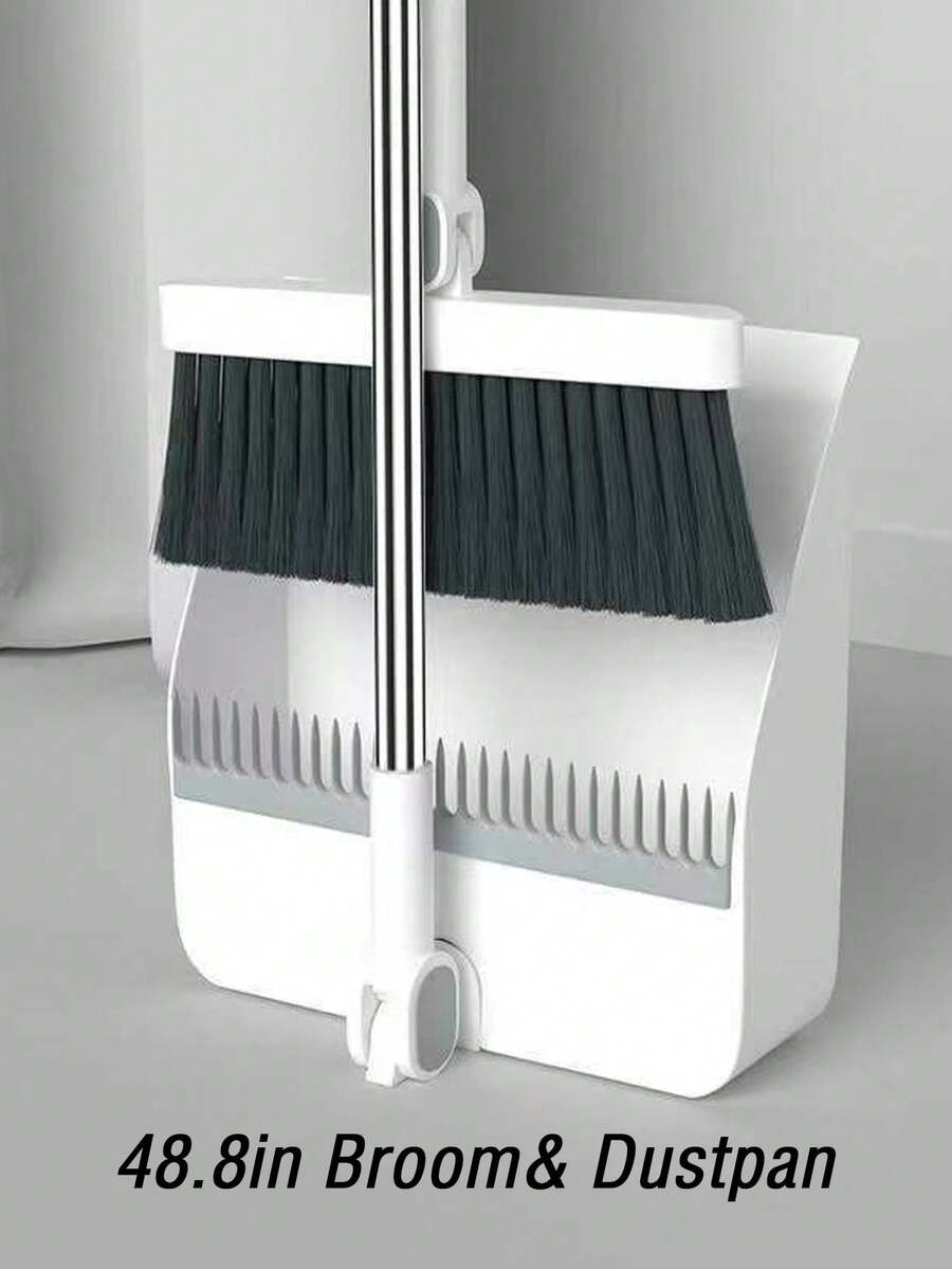 1set Household Broom And Dustpan, Long Handle Floor Cleaning Broom Dustpan, Rotatable Broom And Dustpan With Teeth, For Dust And Debris Removal, For Home, Kitchen, Room, Office, Cleaning Supplies, Cleaning Tools - Multicolor - View 1