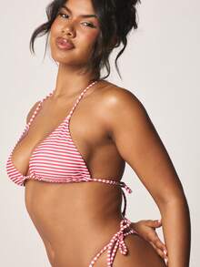 MISSGUIDED Striped Triangle Bikini Set With Halter Neck Tie Top And String Side Bikini Bottom Summer Beachwear Two Piece Swimsuit - Multicolor - View 5