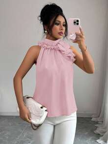 Balvessa Ruched Sleeveless Blouse, Intellectual And Elegant - Dusty Pink - View 5