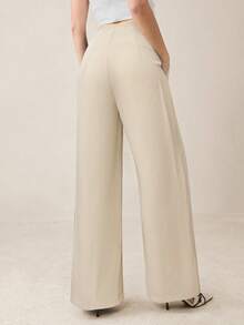 BizChic Pantalones de traje de mujer con diseño de pliegue frontal, cintura de encaje y bolsillos laterales, versátil para la oficina, ocasiones sociales y estilo Y2K, nueva colección primavera/verano en color albaricoque - Caqui - Ver 4