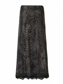 INAWLY Váy ren đen họa tiết da báo đơn giản thanh lịch dành cho nữ - Nhiều màu - Xem 2