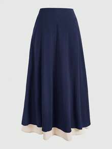 ROMWE Fairycore Women's Country Lace-Up Color Block Elegant Multi-Layer Skirt - Navy Blue - View 2