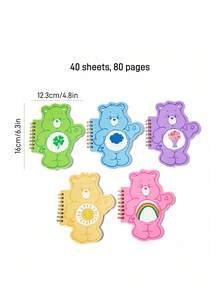 SHEIN X Care Bears 1 pezzo Quaderno a spirale portatile con forma di Orso Allegro dei cartoni animati, 80 pagine 40 fogli bianchi interni, adatto per apprendimento, scrittura, disegno, adatto per studenti e donne - Rosa - Visualizzare 6