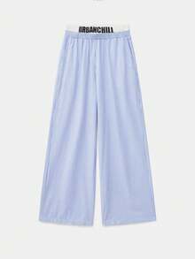 Manfinity VCAY Men's Regular Fit Casual Faux Waistband Splice Striped Loose Straight Leg Pants, Suitable For Daily Wear, School, Fall - Baby Blue - View 7