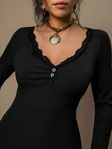 Freevana 大码舒适自发热女士长袖休闲T恤 - 黑色 - 查看 7