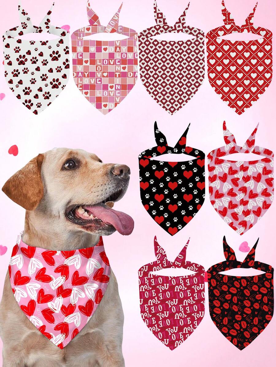 PETSIN Valentine's Day Dog Bandanas Pet Bibs With Love Letter Prints - Multicolor - View 1