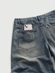 ROMWE MEN Grunge Punk Pantalones cortos de mezclilla con cinturón, con ojales y rotos para hombre - Azul - Ver 12