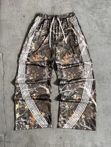 Men's AXEPEAK Casual Fashionable Streetwear Leopard Print Patchwork T-Shirt And Pants Set - Multicolor - View 9