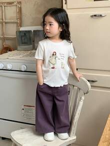 DAZY Blusa de manga corta y cuello redondo con estampado de dibujos animados para niñas pequeñas - Blanco - Ver 5