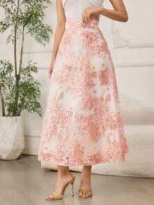 Modelyn Chân váy nữ Jacquard kiểu dáng lãng mạn mới, thời trang. - Hồng - Xem 3