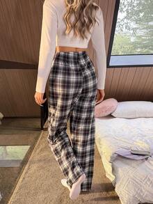 Dream Adore Women's Casual Plaid Print Elastic Waist Loose Straight Leg Pajama Pants Plaid Pants Pj Pants Plaid Pj Pants Checkered Pajamas - Multicolor - View 2