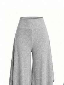 Franclia 2026新款罗纹针织不对称下摆长裤 - 直筒简约风格，休闲办公皆宜 - 灰色 - 查看 3