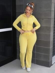 Arliah Women Casual Fashion Sports Tight Solid Color Thin Fleece Yoga Pants - Yellow - View 4